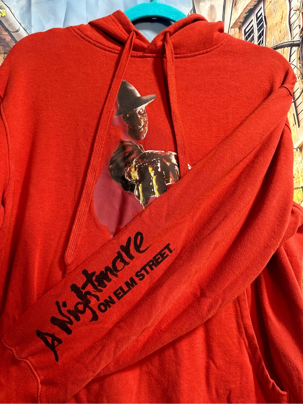 A Nightmare on Elm Street Freddy Krueger Graphic Hoodie Red Pullover Size M